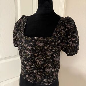 Madewell Black and Purple Floral Blouse